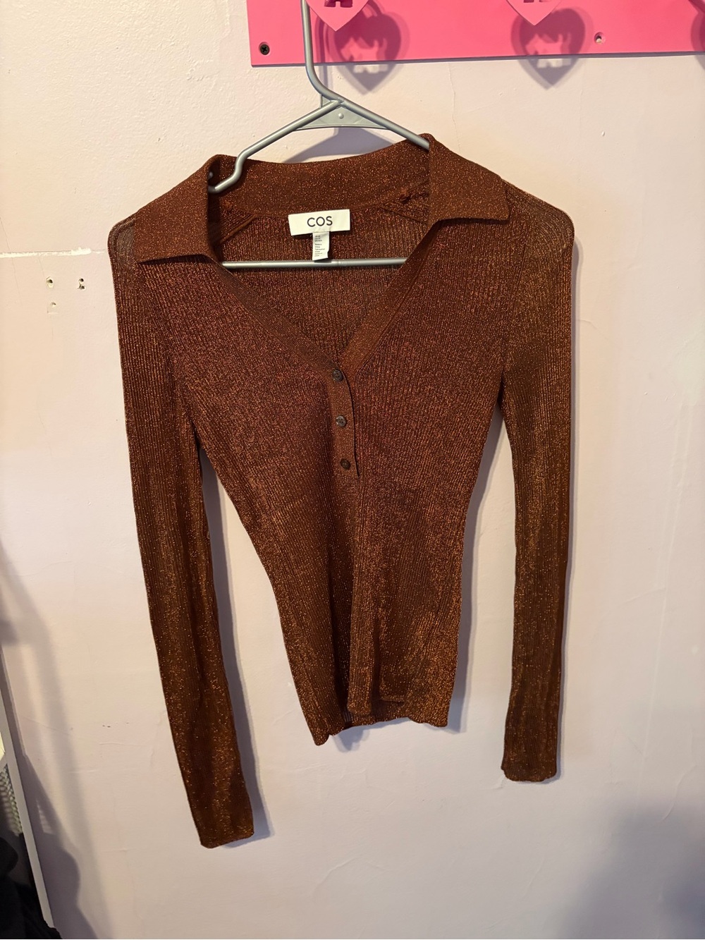COS Sheer Knit Shiny Polo Top